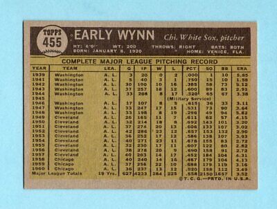 1961 Topps #455 Early Wynn Chicago White Sox Baseball Card EX+ - Ex/Mt 