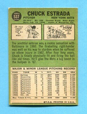 1967 Topps #537 Chuck Estrada New York Mets High Number Baseball Card EX+       