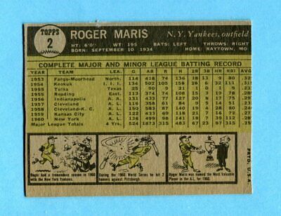 1961 Topps #2 Roger Maris New York Yankees Baseball Card TRIMMED   