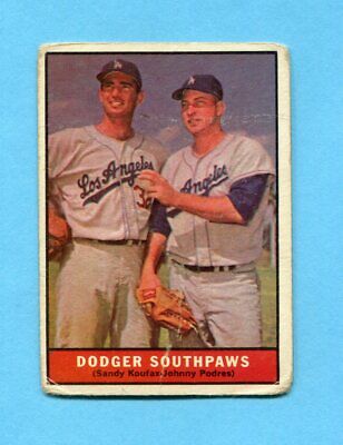 1961 Topps #207 Dodger Southpaws Sandy Koufax Johnny Podres Baseball Card LG