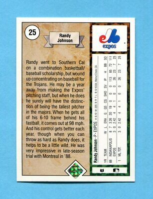 1989 Upper Deck #25 Randy Johnson Montreal Expos Rookie Baseball Card NM 