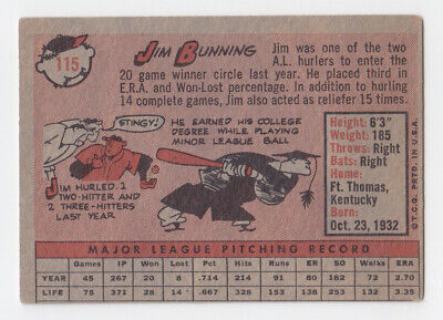 1958 Topps #115 Jim Bunning Detroit Tigers Baseball Card VG