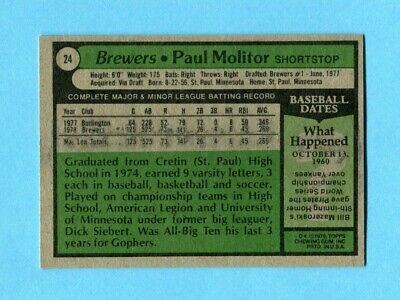 1979 Topps #24 Paul Molitor Milwaukee Brewers Baseball Card NM