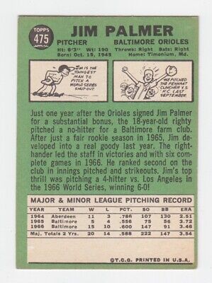 1967 Topps #475 Jim Palmer Baltimore Orioles Baseball Card EX+ o/c