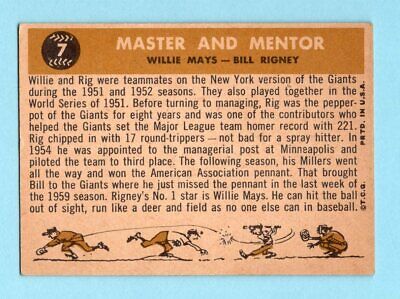 1960 Topps #7 Master & Mentor Mays & Rigney San Fran Giants Baseball Card EX 