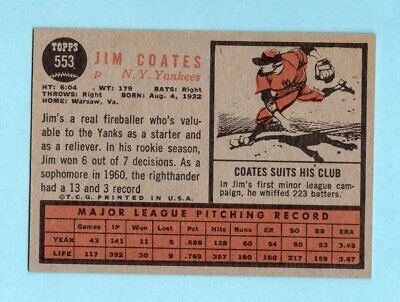 1962 Topps #553 Jim Coates New York Yankees High Number Baseball Card NM     