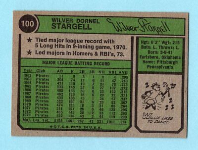 1974 Topps #100 Willie Stargell Pittsburgh Pirates Baseball Card EX+       