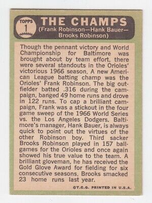 1967 Topps #1 The Champs F.Robinson H.Bauer B.Robinson Baseball Card EX+