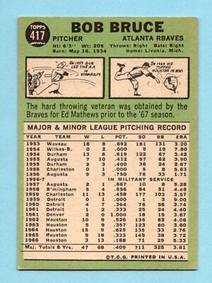 1967 Topps #417 Bob Bruce Atlanta Braves RBAVES variation Baseball Card EX+     