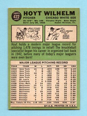 1967 Topps #422 Hoyt Wilhelm Chicago White Sox Baseball Card Ex/Mt   