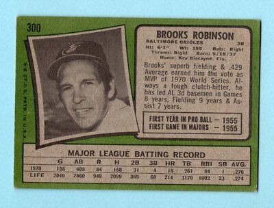 1971 Topps #300 Brooks Robinson Baltimore Orioles Baseball Card EX - EX+ 