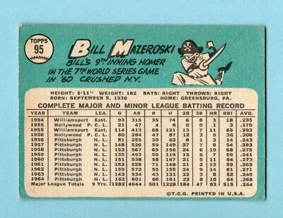 1965 Topps #95 Bill Mazeroski Pittsburgh Pirates Baseball Card VG        