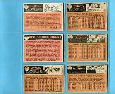 1966 Topps Lot of 6 Different Hall Of Famer Baseball Cards EX - NM stains
