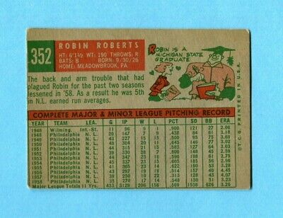 1959 Topps #352 Robin Roberts Philadelphia Phillies Baseball Card Low Grade