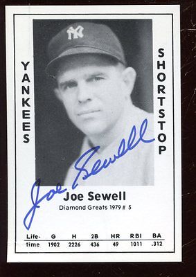 1979 Diamond Greats Baseball Card #5 Joe Sewell Autographed