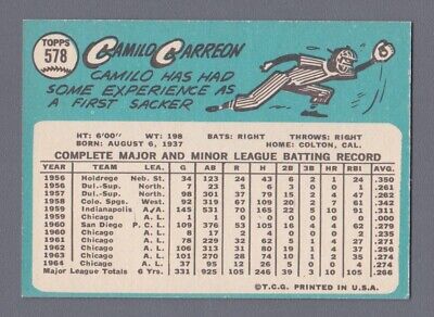 1965 Topps #578 Camilo Carreon Cleveland Indians Baseball Card NM sm sta