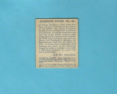 1934-36 Diamond Stars #89 Joe Stripp Brooklyn Dodgers Baseball Card VG   