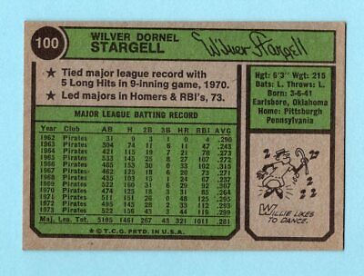 1974 Topps #100 Willie Stargell Pittsburgh Pirates Baseball Card Ex/Mt        