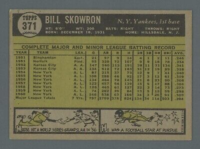 1961 Topps #371 Bill Skowron New York Yankees Baseball Card EX  