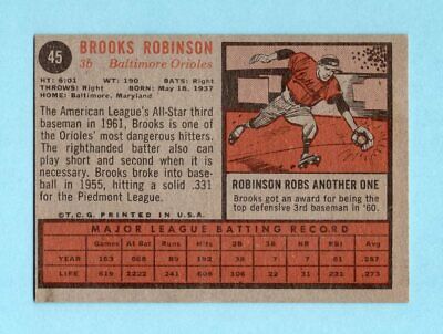 1962 Topps #45 Brooks Robinson Baltimore Orioles Baseball Card EX+ o/c sm pt ln