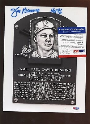 Jim Bunning HOF 96 Philadelphia Autographed Hall of Fame Plaque Photo PSA Cert