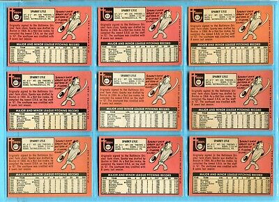 1969 Topps #311 Lot of 9 Sparky Lyle Red Sox Rookie Baseball Cards VG - E/M     