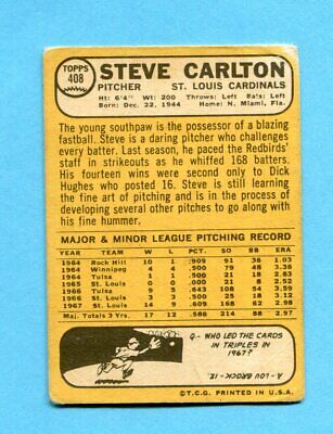 1968 Topps #408 Steve Carlton St. Louis Cardinals Baseball Card Low Grade  