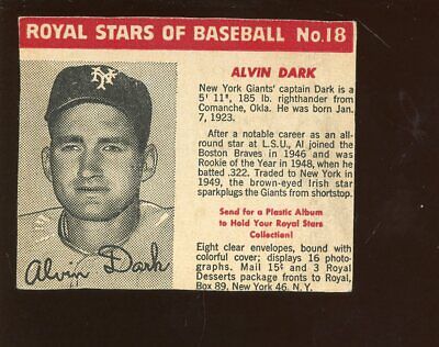 1950/1952 Royal Desserts / Pudding Baseball Card #18 Alvin Dark