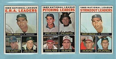 1964 Topps Sandy Koufax Lot of 3 Different Leader Baseball Cards Vg/Ex -Ex/Ex+  