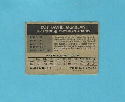 1954 Wilson Franks Roy McMillan Cincinnati Reds Baseball Card VG,crease 