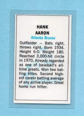 1971 Dell Todays Team Stamp Hank Aaron Atlanta Braves Baseball Card Laminated   