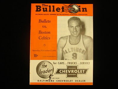 November 17, 1951 Boston Celtics @ Baltimore Bullets Program