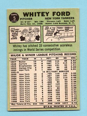 1967 Topps #5 Whitey Ford New York Yankees Baseball Card Ex/Mt     