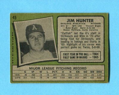 1971 Topps #45 Catfish Hunter Oakland A's Baseball Card Vg/Ex