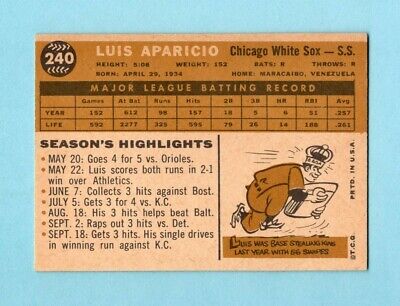 1960 Topps #240 Luis Aparicio Chicago White Sox Baseball Card NM o/c 