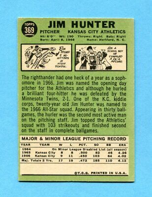 1967 Topps #369 Catfish Hunter Kansas City Athletics Baseball Card EX+   