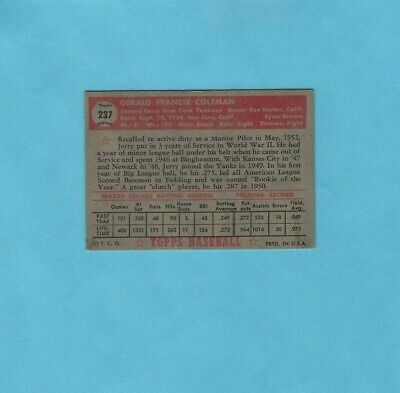1952 Topps # 237 Jerry Coleman  New York Yankees Baseball Card