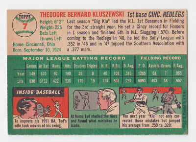 1954 Topps #7 Ted Kluszewski Cincinnati Reds Baseball Card Ex/Mt o/c gu st