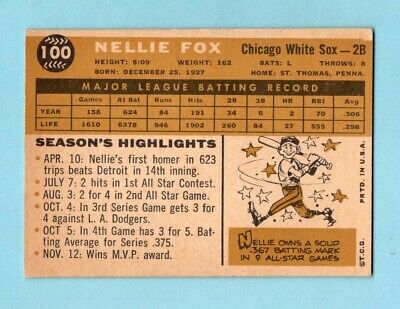 1960 Topps #100 Nellie Fox Chicago White Sox Baseball Card EX        