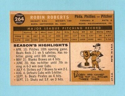 1960 Topps #264 Robin Roberts Philadelphia Phillies Baseball Card Ex/Mt 