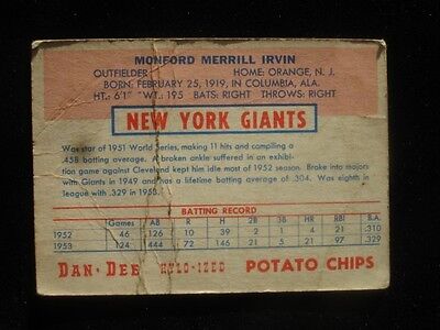 1954 Dan Dee Potato Chip Baseball Card - Monte Irvin New York Giants - Good