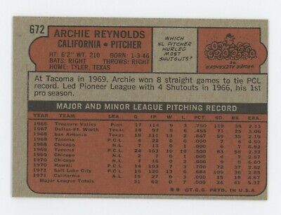 1972 Topps #672 Archie Reynolds Calif Angels High Number Baseball Card NM o/c