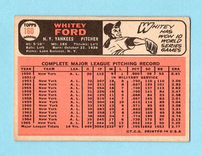 1966 Topps #160 Whitey Ford New York Yankees Baseball Card Vg/Ex      