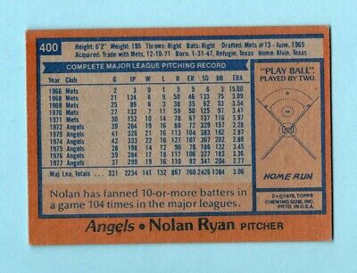 1978 Topps #400 Nolan Ryan California Angels Baseball Card EX+ app wrks 