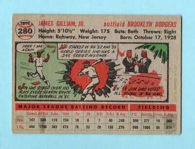 1956 Topps #280 Junior Gilliam Brooklyn Dodgers Baseball Card Low Grade