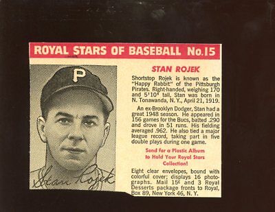 1950/1952 Royal Desserts / Pudding Baseball Card #15 Stan Rojeck #1