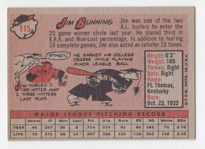 1958 Topps #115 Jim Bunning Detroit Tigers Baseball Card NM o/c lgt cres