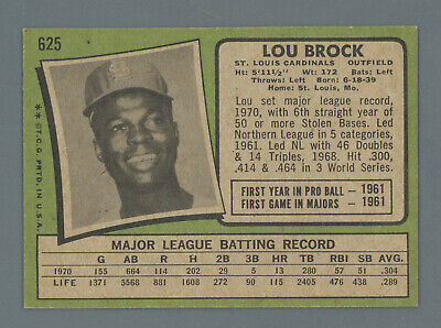 1971 Topps #625 Lou Brock St. Louis Cardinals Baseball Card Ex+ - Ex/Mt