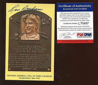 Lou Boudreau Indians Red Sox SIGNED Yellow Hall of Fame Plaque PSA DNA COA