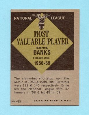 1961 Topps #485 Ernie Banks MVP Chicago Cubs Baseball Card NM o/c  